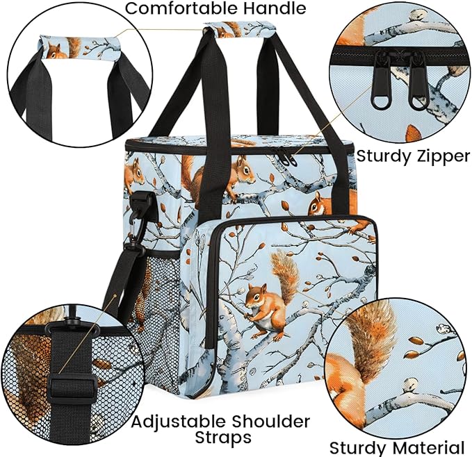 Cute Animal Squirrel Coffee Maker Carring Bag Large Insulated Storage Organizer Case Tote Bags with Shoulder Strap for Travel Work Picnic