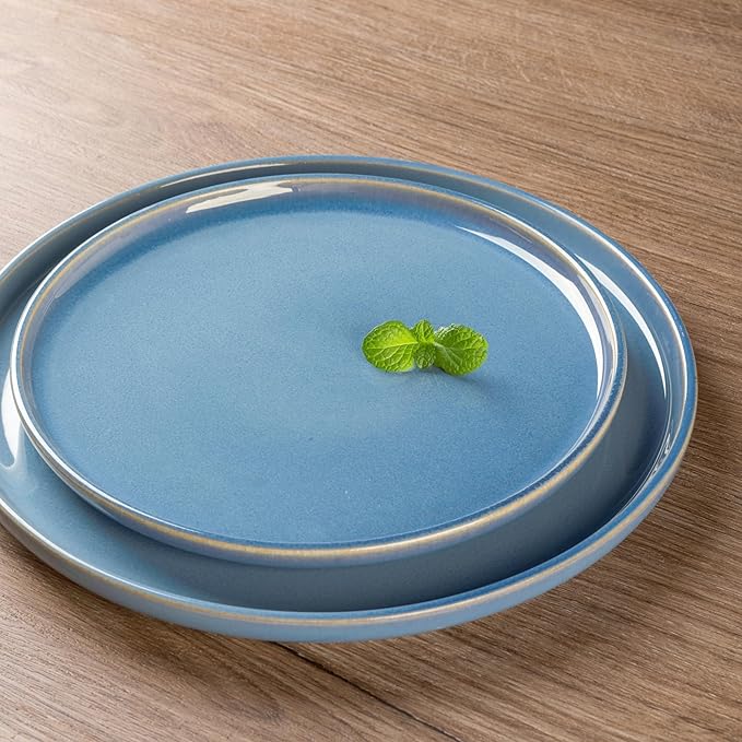 GBHOME Ceramic Dinnerware Sets for 4 12 Pieces Stoneware Plates and Bowls Sets Reactive Glaze Dishes -Scratch Resistant Dishwasher&ampMicrowave Safe-Alaskan Blue