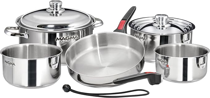 MAGMA Products A10-360L 10 Piece Gourmet Nesting Stainless Steel Cookware Gas Electric or Ceramic Cooktops