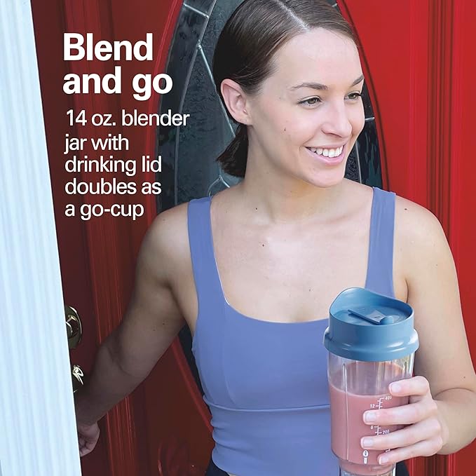 Hamilton Beach Portable Blender Bundle for Shakes and Smoothies with 14 Oz BPA Free Travel Cup and Lid Durable Stainless Steel Blades for Powerful Blending Performance (51172 51132)