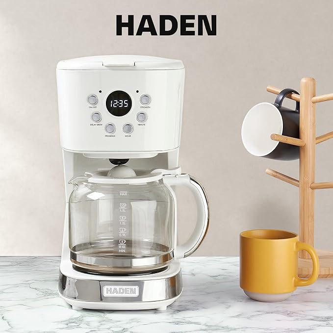 HADEN Coffee Machine 12 Cup Programmable Drip Coffee Maker Ivory &amp Chrome