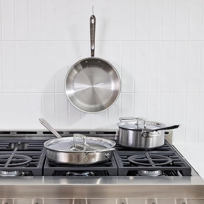All-Clad D5® Stainless Steel Core 5 Piece Cookware Set- Made in USA- The Upgrade for Supremely Even Heat- Includes Frying Pans Saucepan Sautépan -Oven Safe &amp Induction Compatible