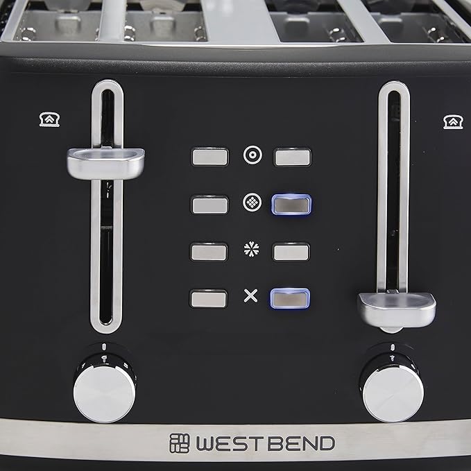 West Bend Toaster 4-Slice Extra-Wide and Deep Slots with 3 Functions and 7 Shade Settings Manual Toast Lift Lever Auto Shut-Off and Removable Crumb Tray 1500-Watts Black