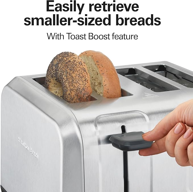 Hamilton Beach 4 Slice Toaster with Extra Wide Slots for Bagels Shade Selector Toast Boost Slide-Out Crumb Tray Auto-Shutoff and Cancel Button Brushed Stainless Steel (24910)