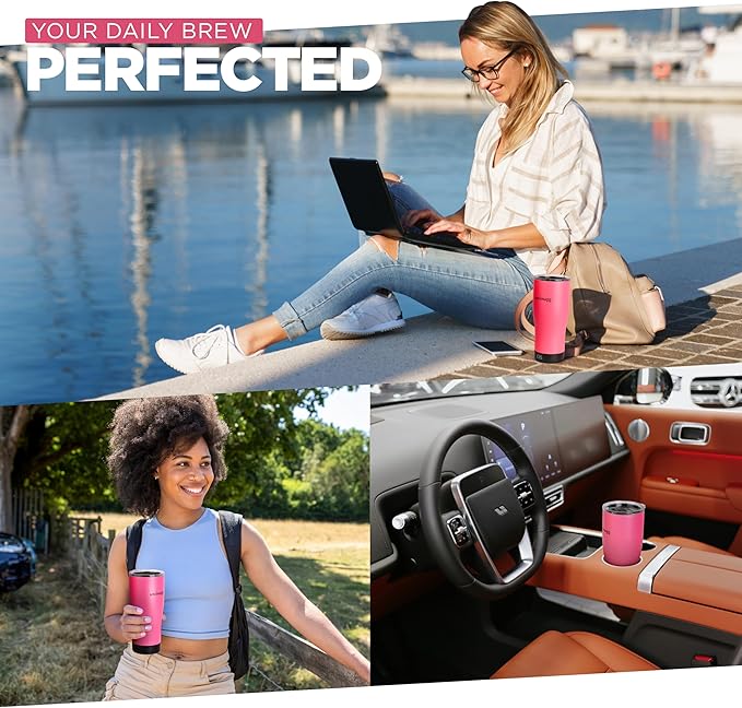 X Heated Coffee Mug 19 oz. 8 Hour Battery Life Self-Heating Adjustable Temp Controlled LCD Screen Includes Cover with Magnetic Slider (Pink)