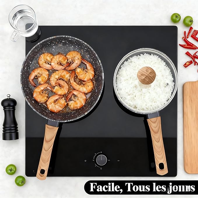 3-Piece Nonstick Cookware Set 8.5 Inch Frying Pan &amp 2 Pots with Lids | PFAS &amp PFOA Free Non-Toxic Coating | Induction Compatible Dishwasher Safe | Pots and Pans Set for Beginner Kitchen