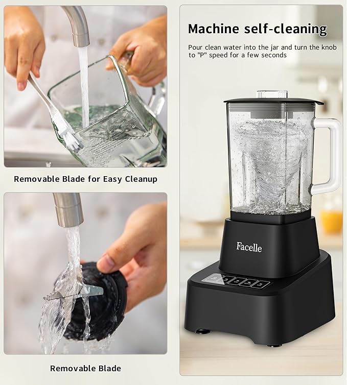 Smoothie Blender Facelle Countertop Blender for Kitchen 55 oz Glass blender for smoothies and Shakes Licuadora Smoothie maker with touchscreen 3+P Speeds Cleaning brush ＆ removable SS304 blade
