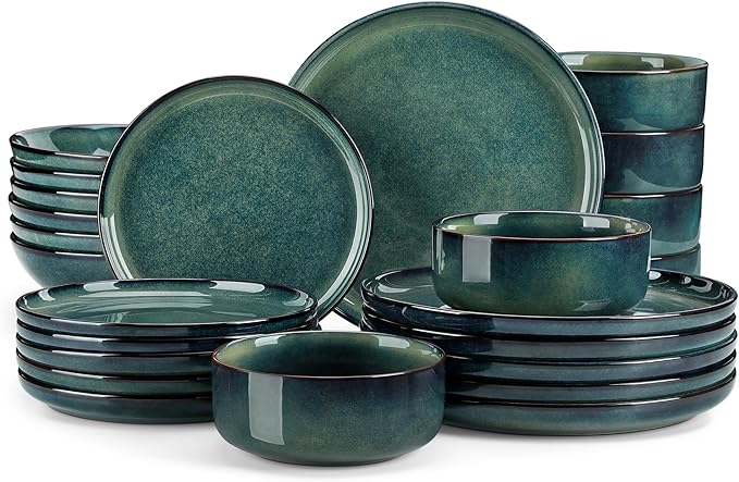 vancasso Starry Plates and Bowls Sets for 6 24 Pieces Dinnerware Sets Green Reactive Glaze Dishes Sets for Kitchen Scratch Resistant Stoneware Dishes Set Dishwasher and Microwave Safe