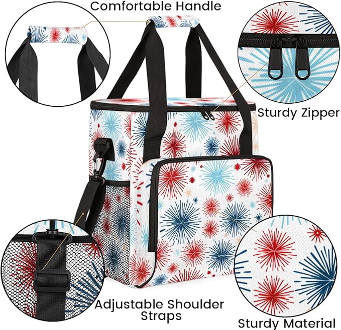 4th of JulyRed Fireworks Coffee Maker Carrying Bag Travel Storage Bag Compatible with K-Mini or K-Mini Plus Single Serve Coffee Brewer Carrying Case with Multiple Pockets &amp Shoulder Strap