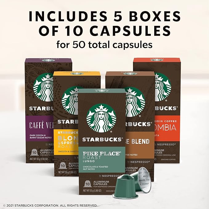 Nespresso Pixie Espresso Machine by De'Longhi Navy Blue + Starbucks Capsules Original Line