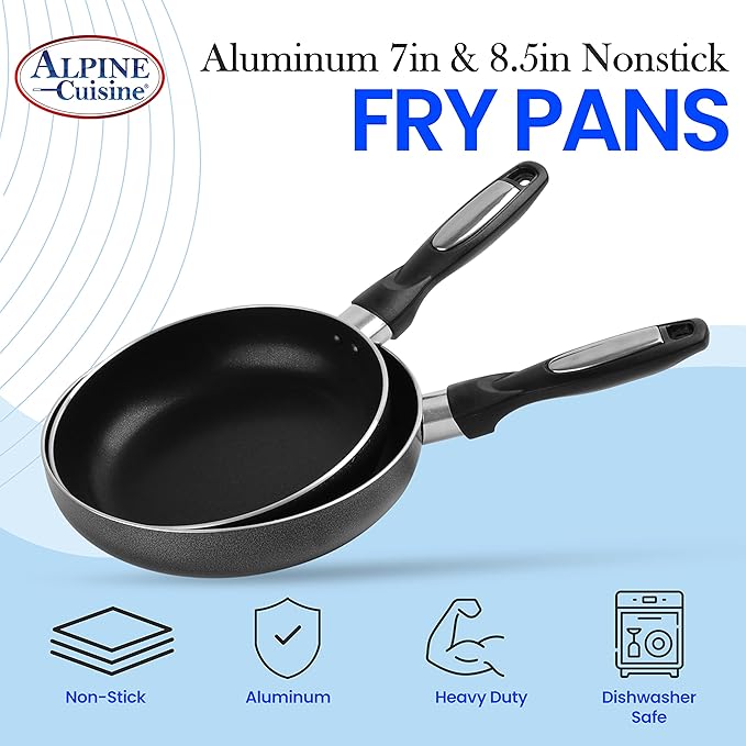 Alpine Cuisine Fry Pan 2-Piece Nonstick Coating Gray Frying Pans Nonstick for Stove with Stay Cool &amp Comfortable Handle Durable Nonstick Cookware Ideal for Family