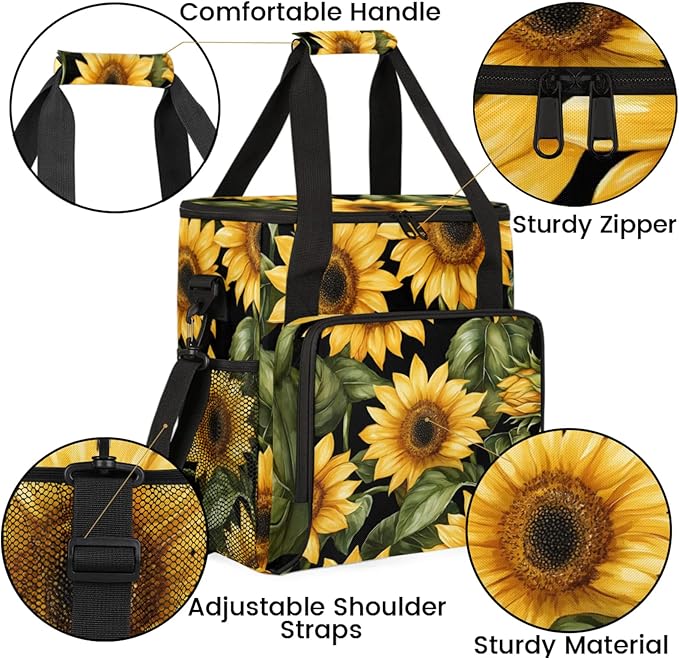 Flower Sunflower Theme Coffee Maker Travel Bag for Keurig K-Mini/K-Mini Plus Insulated Waterproof Tote with Pockets for K-Cup Portable Single-Serve Brewer Case
