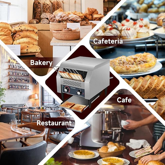 Commercial Toaster 300 Slices/Hour Industrial Conveyor Toaster 1900W Stainless Steel Restaurant Toasters for Croissants Toast Bun Bagel Bread