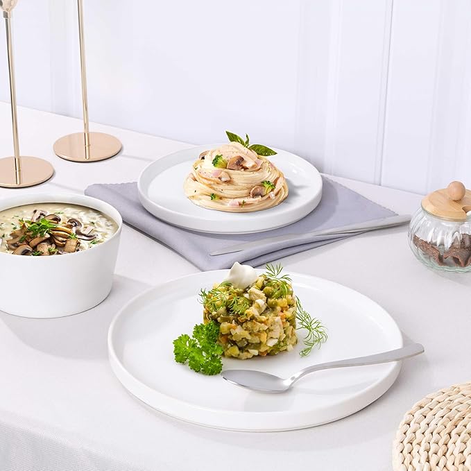 Herogo 18 Pieces Stoneware Dinnerware Dishes Set for 6 Dinner Plates and Bowls Sets Reactive Glaze Chip &amp Crack Resistant Microwave &amp Dishwasher Safe Speckled White