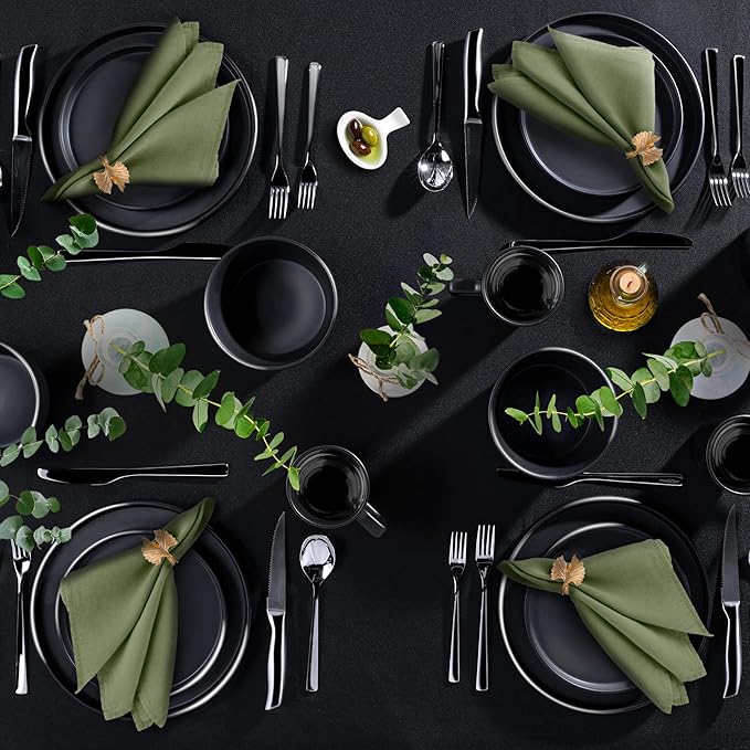 Zulay Kitchen Terra Plates and Bowls Sets 16 Piece Modern Stoneware Dish Set for 4 Chip and Scratch Resistant Ceramic Dinnerware Set Microwave and Dishwasher Safe Matte Black