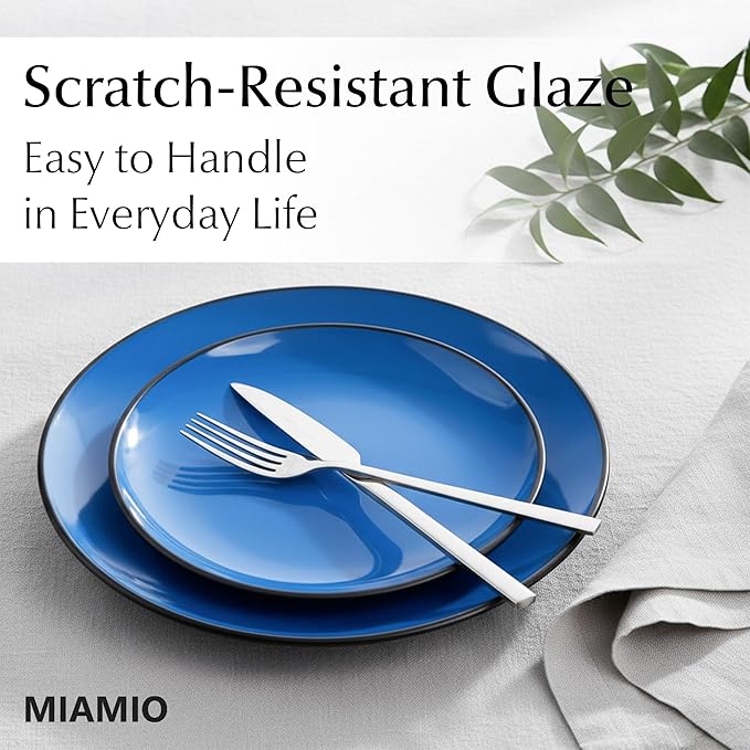 MIAMIO – 6 x Plate/Dinner Plate Set Stoneware Ceramic Tableware Set - Le Papillon Collection (Blue 10 Inch)
