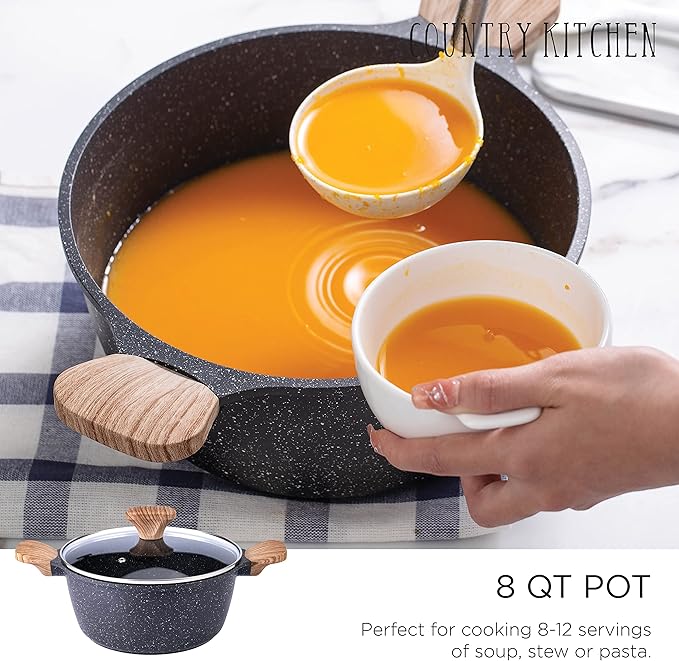 Country Kitchen Non-Stick Cast Aluminum Cookware Set - Durable Kitchen Cookware for Everyday Cooking Speckled Grey 6 Pc.
