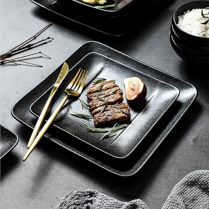 20 Pieces Porcelain Dinnerware Set Kitchen Dinner Set Square Ceramics Plates and Bowls Sets Dishes Set