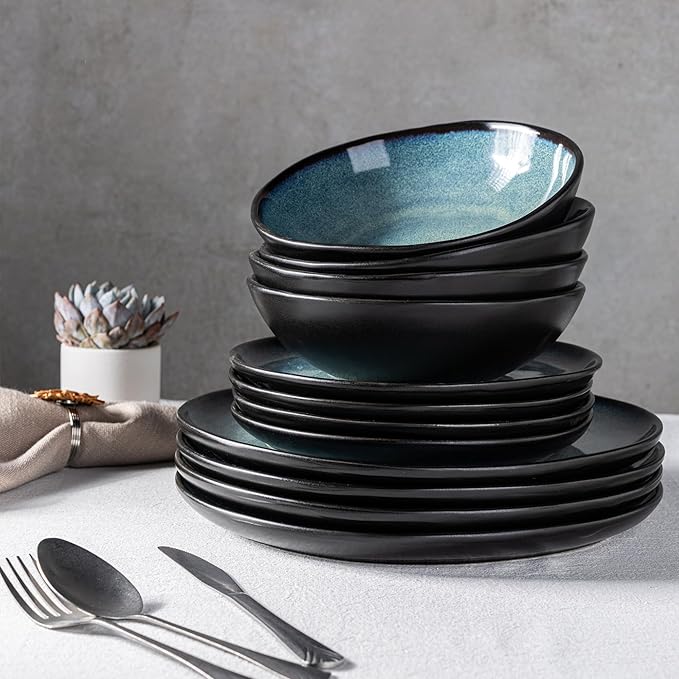 AmorArc Ceramic Dinnerware SetsHandmade Reactive Glaze Stoneware Plates and Bowls SetsHighly Scratch Resistant | Dishwasher &amp Microwave Safe Dishes SetService for 6 (18pc)