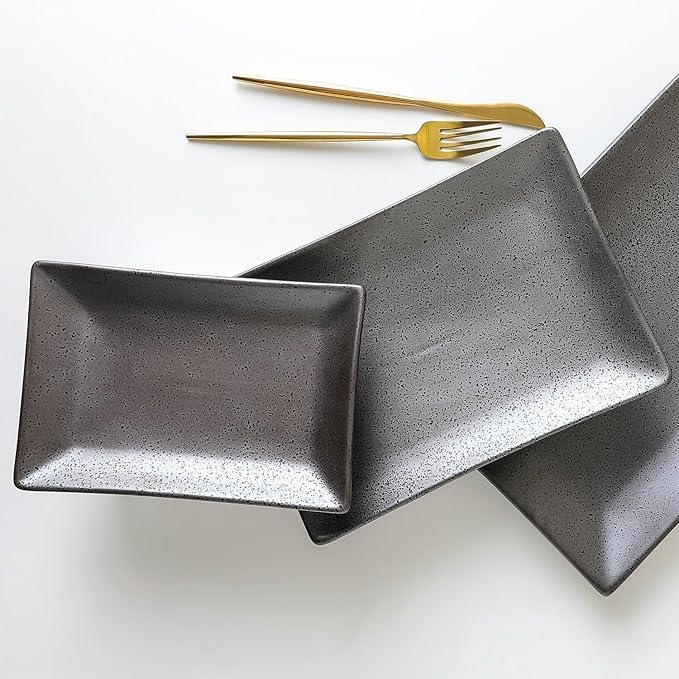 Stone lain Valencia Porcelain 3-Piece Rectangle Serving Set Metallic Grey