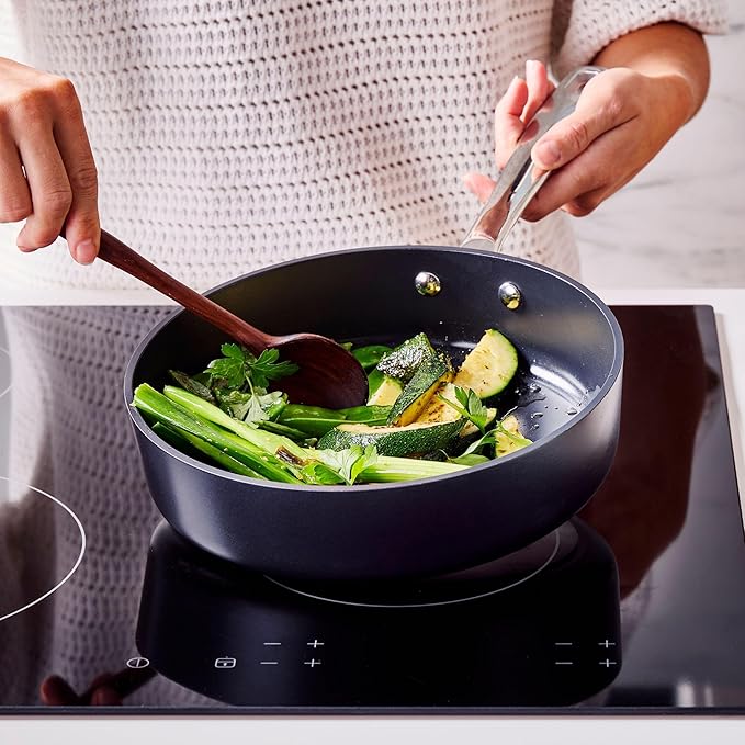 Alva Maestro 4QT Ceramic Nonstick Sauté Pan with Lid – Made With No PTFE PFOA PFAS Oven &amp Induction Safe to 400°F – Easy Clean Deep Sauté Pan for Family Meals Braising &amp One-Pot Cooking