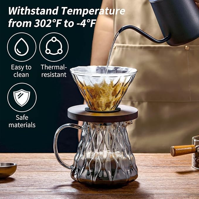 Unbreakable - Pour Over Coffee Maker 650ML/22OZ Heat Resistant Borosilicate Glass Dripper with Filter Holder BPA-Free Manual Coffee Brewer for Home and Office Use