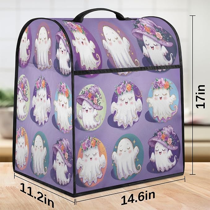 cfpolar Kitchen Aid Mixer Cover Compatible with 6-8 Quarts Halloween Cute Ghosts Flower Stand Mixer Cover Kitchen Aid Mixers Accessories Appliance Organizer Bag Dust Covers with Zipper Pocket