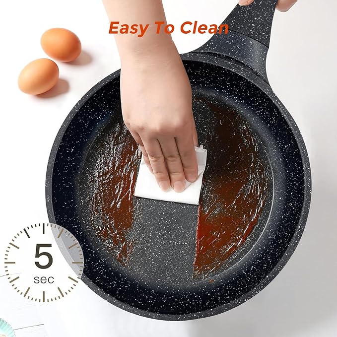 16Pcs Pots and Pans Sets Nonstick Cookware Set Kitchen Cooking Set Fry Pans Saute Pan/Gasserole/Saucepan with Lid Utensils Dishwasher Safe Black (PTFE/PFOA/PFAS/LEAD/CADMIUM Free)