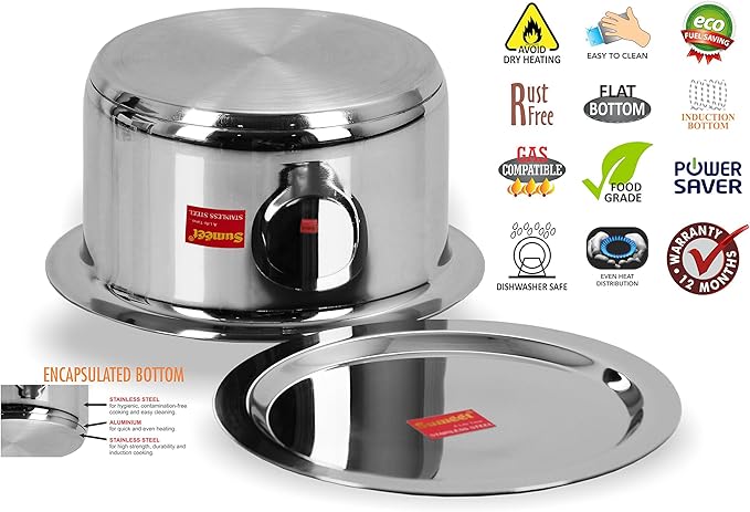 Sumeet Stainless Steel Cookware Set 1.25 L 1 Tope 1 Lid (Steel) Mirror 1.25 liter