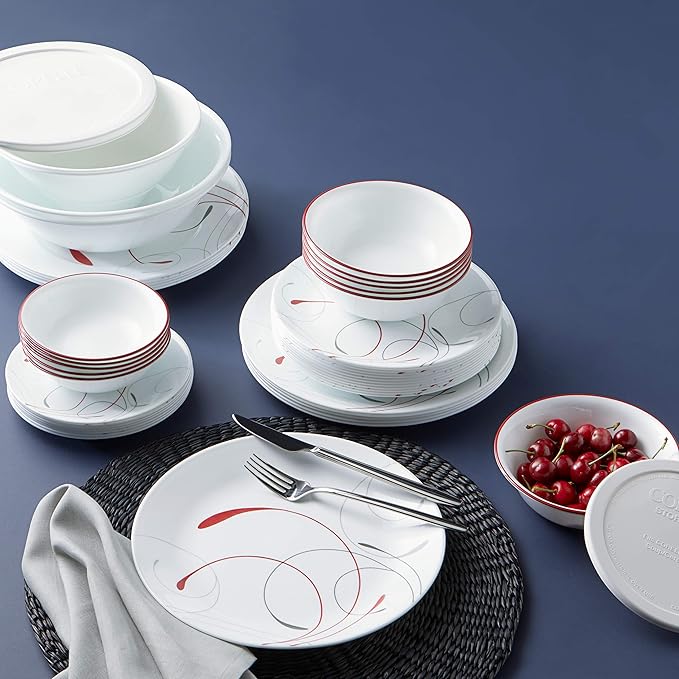 Corelle Vitrelle 78-Piece Service for 12 Dinnerware Set Triple Layer Glass and Chip Resistant Lightweight Round Plates and Bowls Set Splendor