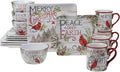 Evergreen Christmas 16-Piece Dinnerware Set – Ceramic Holiday Plates Bowls &amp Mugs with Cardinal &amp Script Design – Service for 4 – Festive Dining for Christmas Gatherings