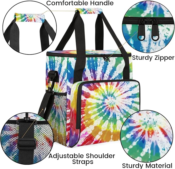Tie-Dye Coffee Maker Travel Bag for Keurig K-Mini/K-Mini Plus Insulated Waterproof Tote with Pockets for K-Cup Portable Single-Serve Brewer Case