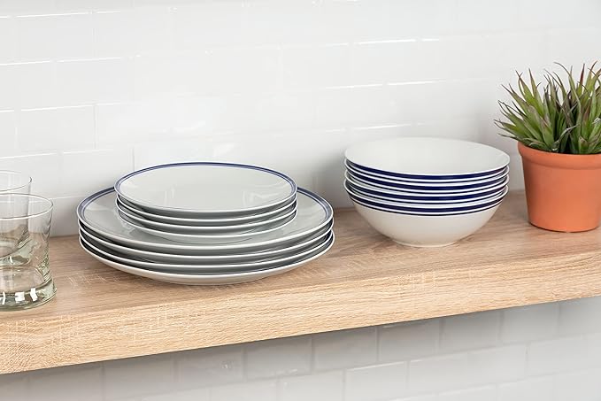 Café Stripe 12 Pc Dinnerware Set Blue