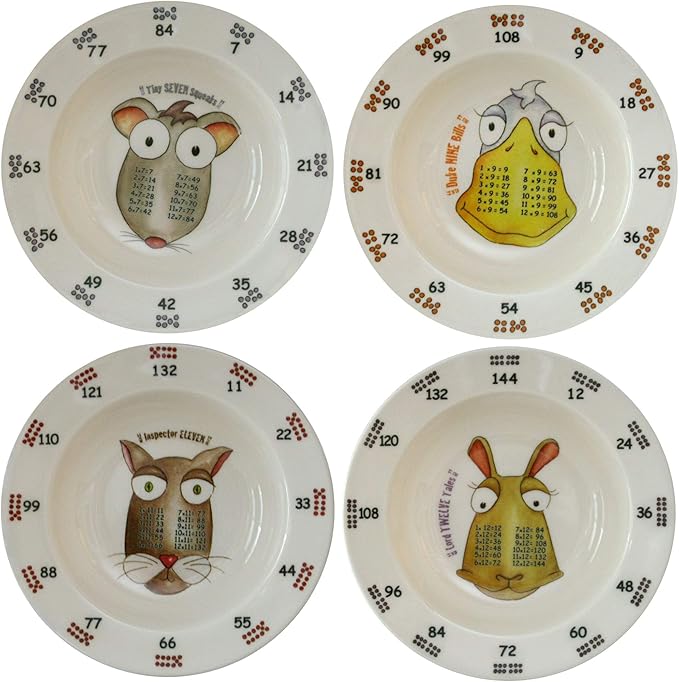 Times Table Dinnerware 4-piece Later Years 7 inch Melamine Rimmed Bowl Set