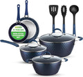 NutriChef 11-Piece Kitchen Cookware Set Non-Stick Pots and Pans Easy-to-Clean Kitchen Utensils Set with Ceramic Coating for Home Cooking Induction Safe Diamond Pattern