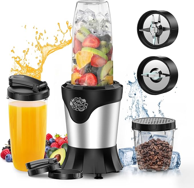 Suavo Smoothie Blender 1100W Portable Personal Blender for Shakes and Smoothies with 2 * 22Oz To-Go Cups &amp Lids Includes Portable Coffee Grinder and 10Oz BPA-Free Travel Cup Countertop Mixer