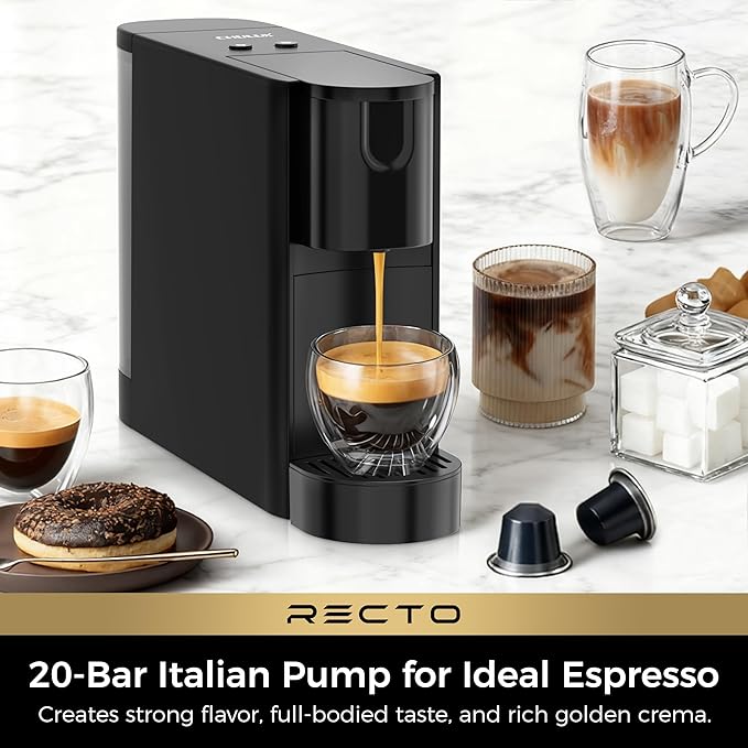 CHULUX RectoCafé Espresso Machine for Nespresso Original Capsule Pod 20 Bar Professional Italian Pump Coffee Machine Extra Mini Espresso Maker for Home &amp Office Black