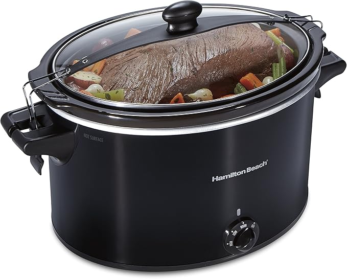 Hamilton Beach Slow Cooker Extra Large 10 Quart Black (33195) &amp Power Elite Wave Action Blender-for Shakes and Smoothies Puree Crush Ice 40 Oz Glass Jar Black (58148A)