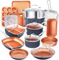 Gotham Steel True 20 Pc Ceramic Cookware Set Nonstick Ceramic Pots and Pans Set Non Stick with Deep Square Pan Set &amp Bakeware Set Non Toxic PFOA PFOS Free Oven &amp Dishwasher Safe No Cheater
