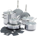GreenPan Venice Pro Tri-Ply Stainless Steel Healthy Ceramic Nonstick 13 Piece Cookware Pots and Pans Set PFAS-Free Multi Clad Induction Dishwasher Safe Oven Safe Silver