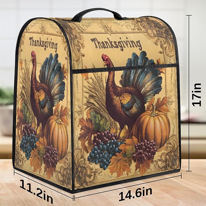 cfpolar Kitchen Aid Mixer Cover Compatible with 6-8 Quarts Thanksgiving Turkey Pumpkin Stand Mixer Cover Kitchen Aid Mixers Accessories Appliance Organizer Bag Dust Covers with Zipper Pocket