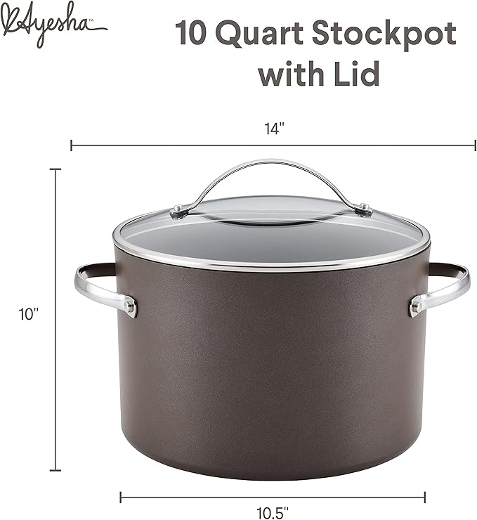 Ayesha Curry Kitchenware Professional Hard Anodized Nonstick Stock Pot/Stockpot with Lid 10 Quart Charcoal