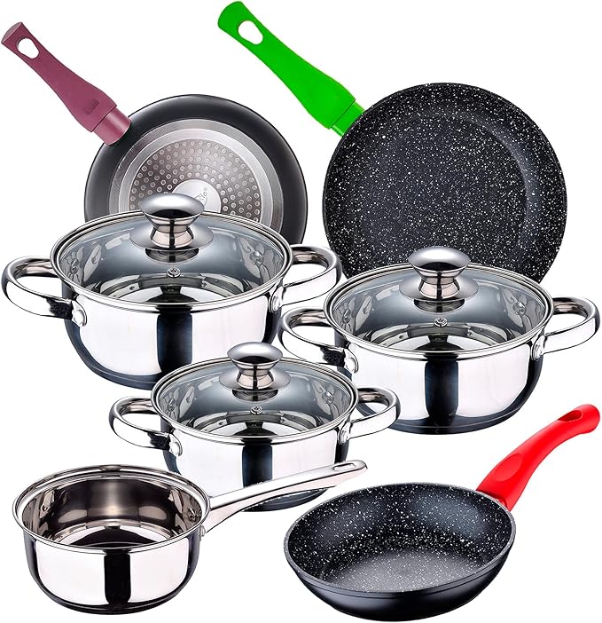 Kitchen Battery 7 Pieces SAN IGNACIO Faro Stainless Steel with pan Set (18/22/26 cm) SAN IGNACIO Jolie in Forged Aluminum