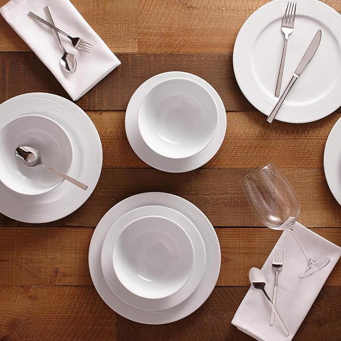 Elegant 12-Piece Dinnerware Set - Round Rim Porcelain Tableware for Kitchen Dining