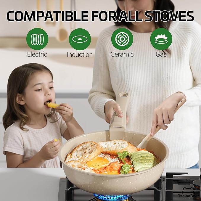 23 Pcs Pots and Pans Set Non Stick Ceramic Cookware Set Non Toxic with Detachable Handles Healthy Induction Cookware Oven Safe RV Kitchen Set PFAS PFOA &amp PTFE Free Taupe