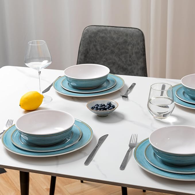 12 Piece Melamine Dinnerware Sets Dinner Dishes Set Plates and Bowls Sets Service for 4 Indoor and Outdoor Use Lightweight UnbreakableDishwasher Safe