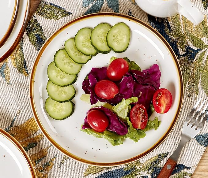 ONEMORE Ceramic Dinner Plate Large Dessert Salad PlatesDinnerware Sets 12pcsScratch Resistant Microwave &amp Dishwasher SafeCream White
