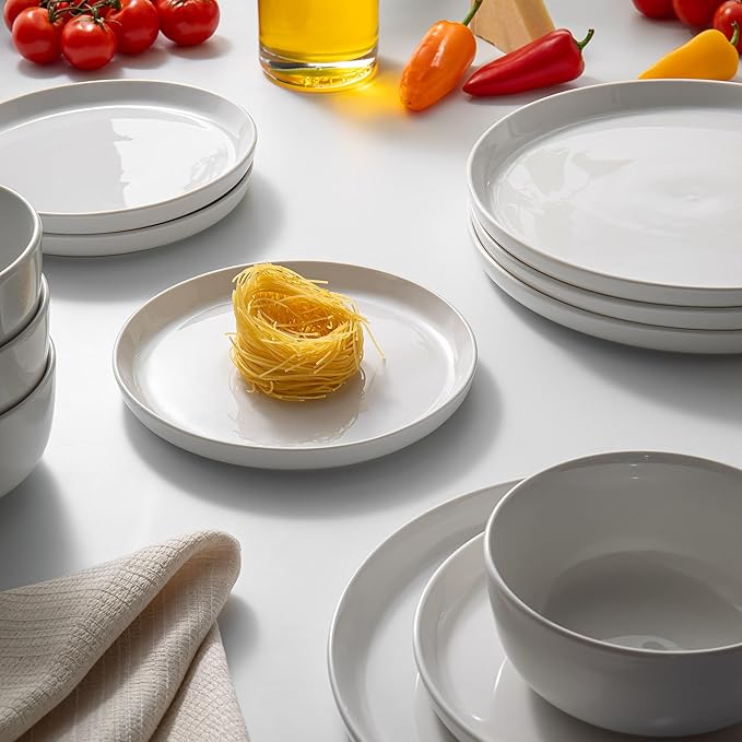 Dinnerware Sets Fine Porcelain Dinnerware Sets Plates and Bowls Sets Dishes 12-Piece Service for 4 Soft White