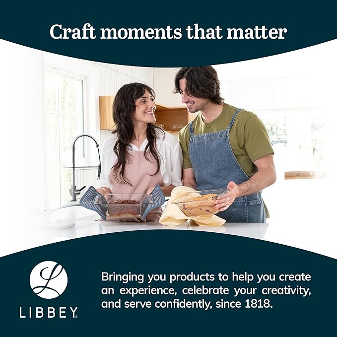 Libbey Baker’s Premium 2 Piece Glass Baking Dish Set Stackable Space Saving Glass Bakeware Set Oven Baking Dish for Bread Pound Cakes Meatloaf