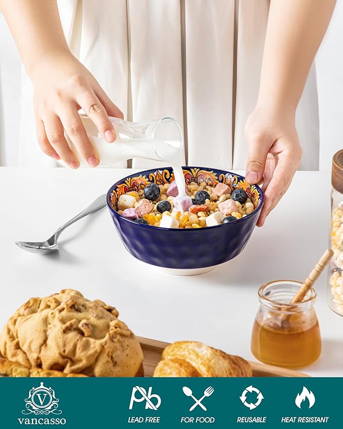 vancasso 12 Pieces Dinnerware Sets Bundles 26oz Cereal Bowls Set of 6